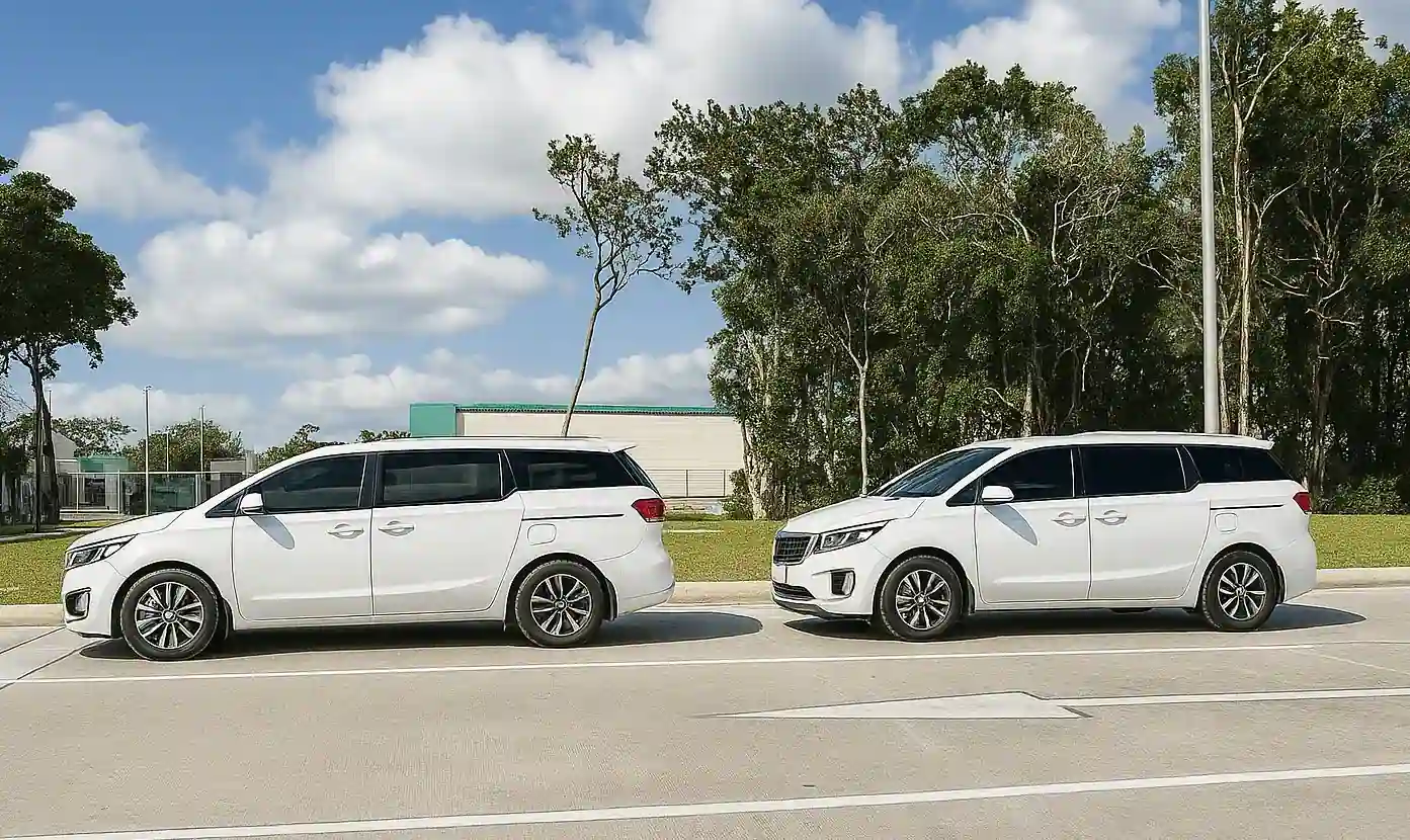 Fleet of vehicles for taxi transfer in Tulum - SUVs and vans with A/C